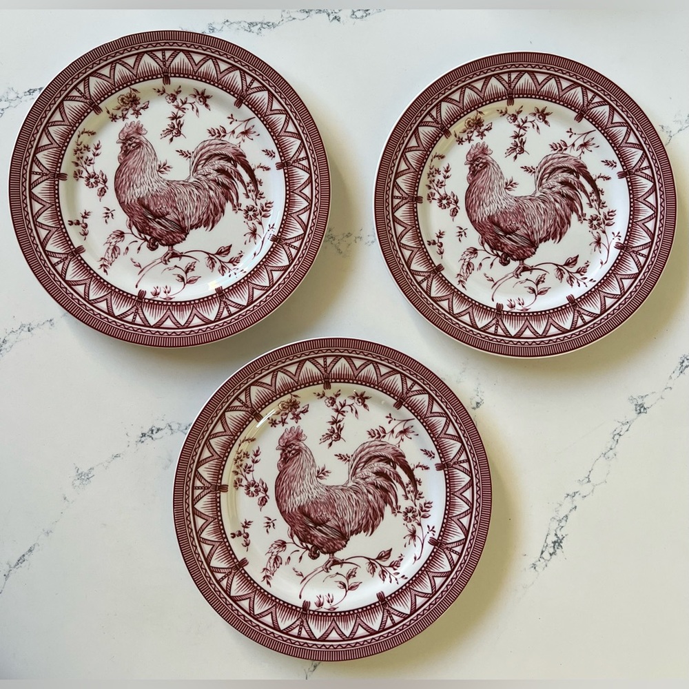 Farmhouse 3 Queens Red Rooster Salad Plates by Neiman Marcus 🐓♥️